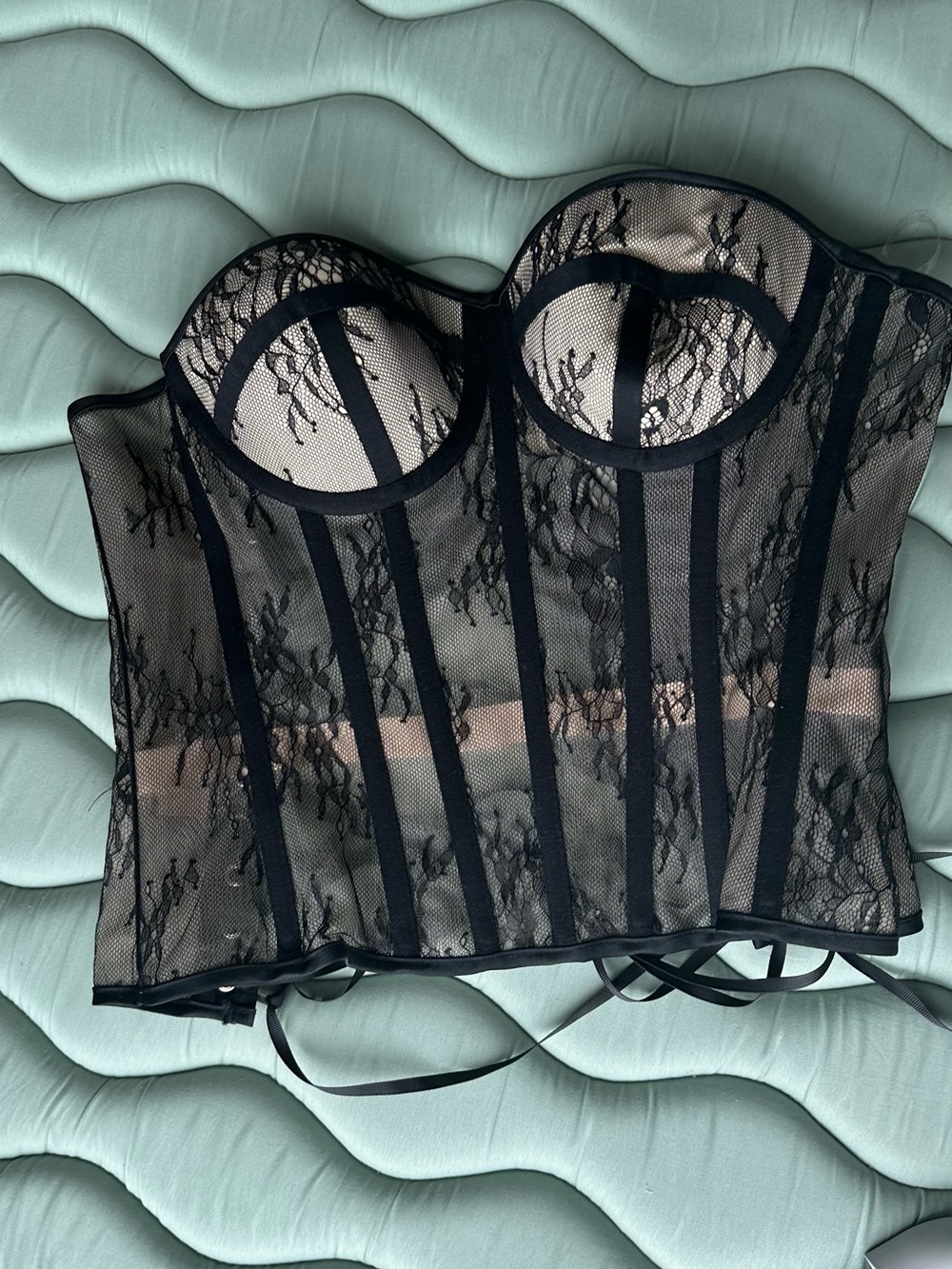 Sheer Black Lace Bustier with Underwire Support